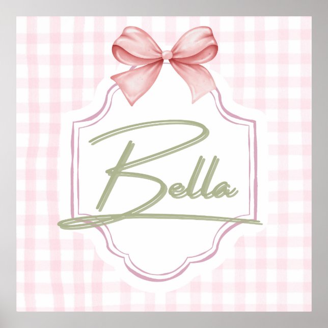 Póster Bella Baby Nursery Personalizado Bow&Gingham (Frente)