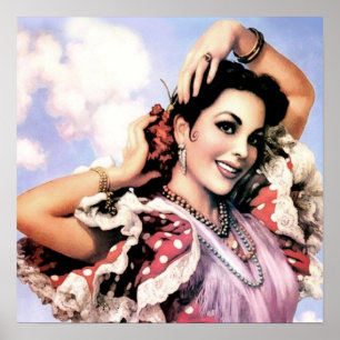 Póster Bella bailarina española de flamenco en lunares ro