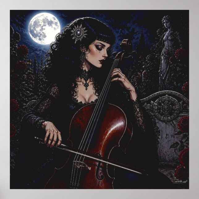 Póster Bella Belleza Gótica Tocando el Chelo (Frente)