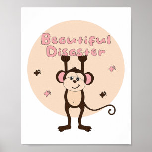Póster Bella catástrofe Kawaii Funny Monkey Pink Brown