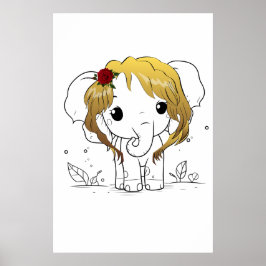 Póster Bella elefante bebé hembra con pelo amarillo