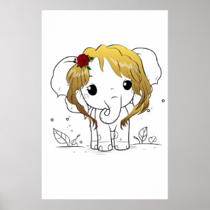 Póster Bella elefante bebé hembra con pelo amarillo