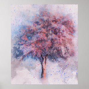 Póster bella flor de cerezo árbol acuarela