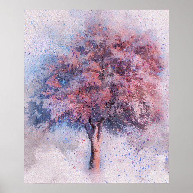 Póster bella flor de cerezo árbol acuarela (Frente)