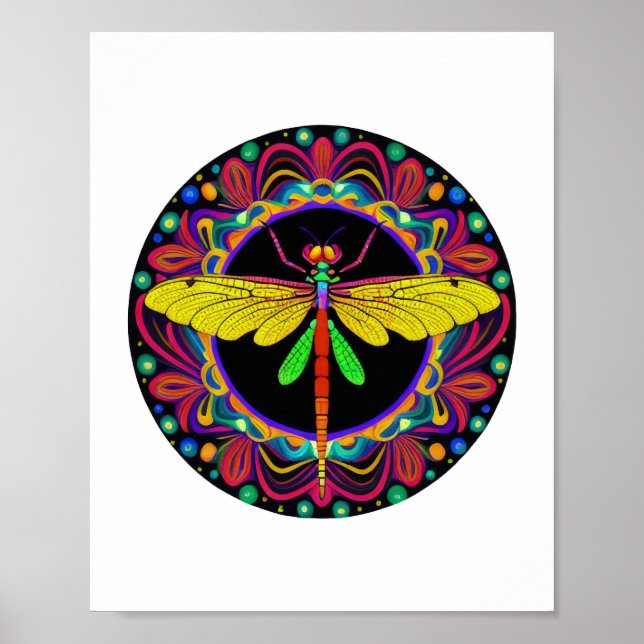 Póster Bella libélula, colorida y ornamental (Frente)