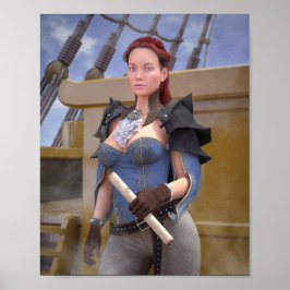 Póster bella mujer capitana piratas