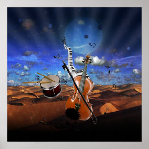 Póster Bella música apunta violín tocando tambores de p