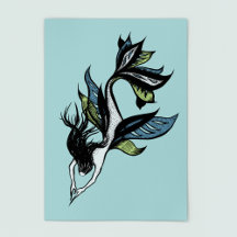 Bella Sirenita Gótica Dibujo de tinta verde azul