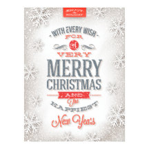 Bella tipografía roja y blanca copos de nieve