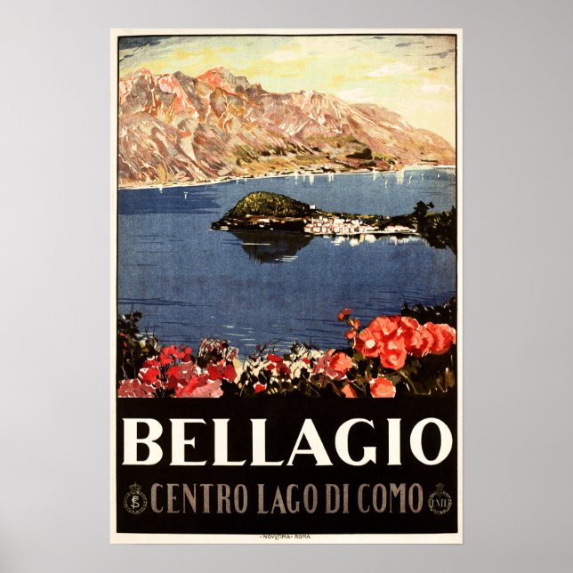 Póster BELLAGIO Lago Como ITALIA Viaje italiano de época (Frente)