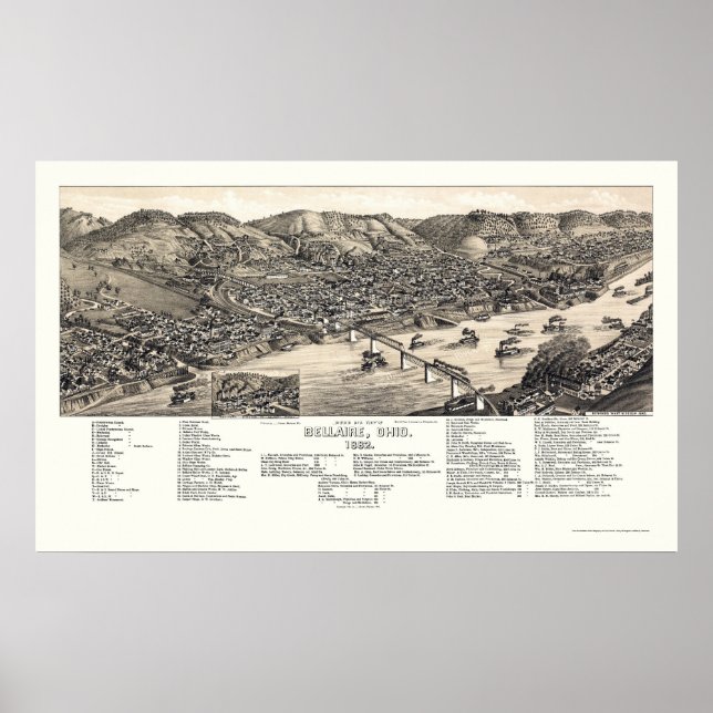 Póster Bellaire, OH Mapa Panorámico - 1882 (Frente)
