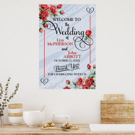 Póster Bellas Rosas Rojas Florales Bienvenida de Boda