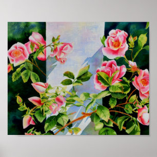 Póster Bellas rosas rosas rosas, rosas rojas, acuarelas f