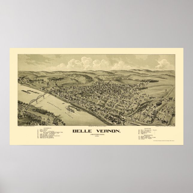 Póster Belle Vernon, mapa panorámico de la Autoridad Pale (Frente)