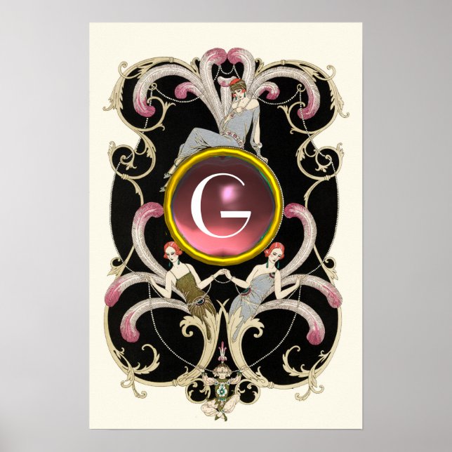 PÓSTER BELLEZA ART DECO FASHION PINK GEMSTONE MONOGRAM (Frente)