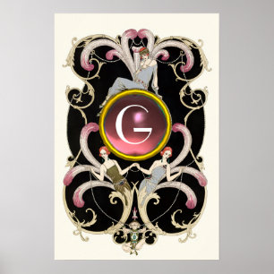 PÓSTER BELLEZA ART DÉCO MODA MONOGRAMA DE PIEDRA PRECIOSA
