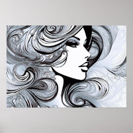 Póster Belleza clásica: mujer moderna en blanco y negro