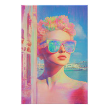 Belleza costera neón con gafas de sol