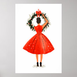 Póster Belleza de Navidades clásicos con vestimenta roja