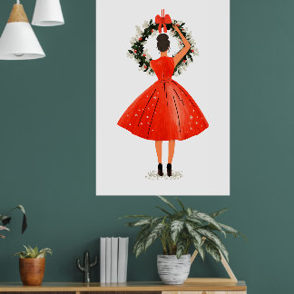 Póster Belleza de Navidades clásicos con vestimenta roja