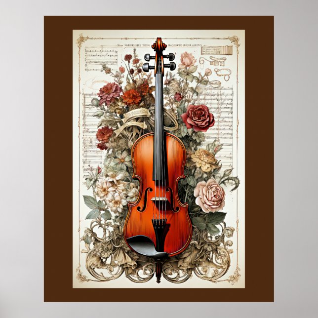 Póster Belleza de violín, floral ornamentada de IA genera (Frente)