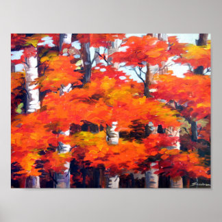 Póster Belleza del bosque otoñal-acrílico en pintura de l
