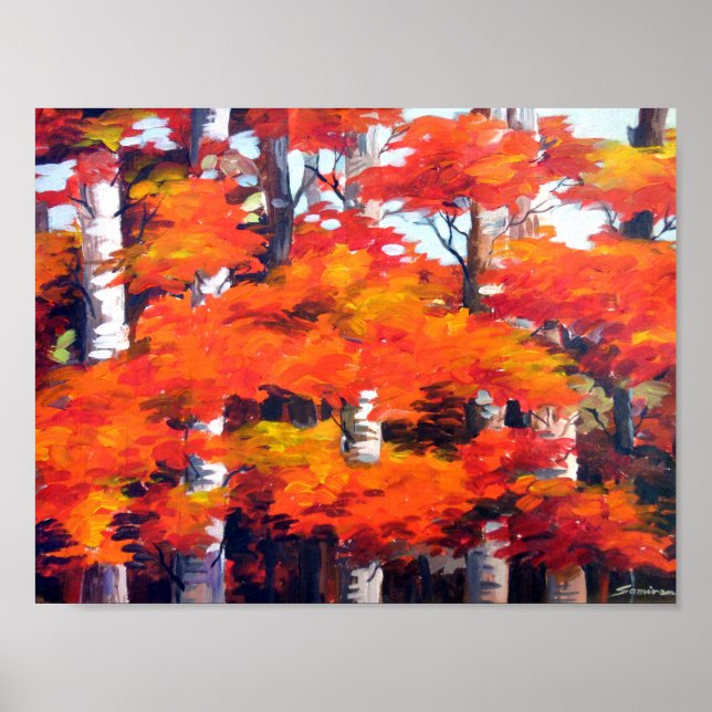 Póster Belleza del bosque otoñal-acrílico en pintura de l (Frente)