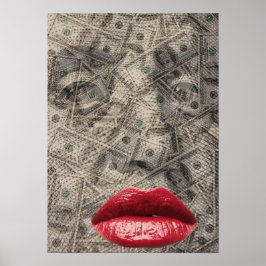 Póster Belleza del dinero Dólar gracioso con labios rojos