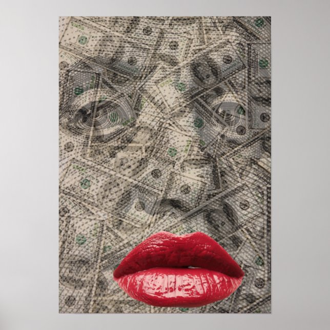 Póster Belleza del dinero Dólar gracioso con labios rojos (Frente)
