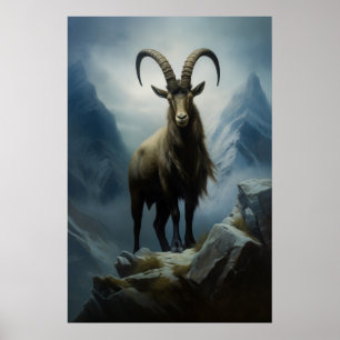 Póster Belleza del Ibex alpino sobre el acantilado