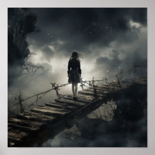 Póster Belleza enigmática - Chica chino en puente roto P