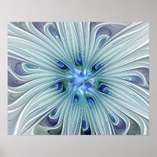 Póster Belleza floral abstracta moderna flor pastel azul