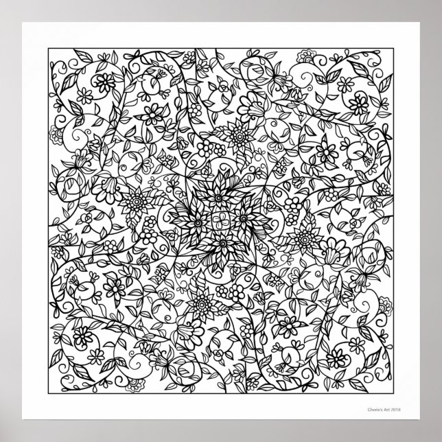 Póster Belleza floral que coloreas hermosa grande (Frente)