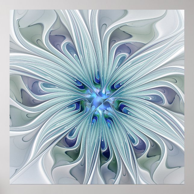 Póster Belleza floral Resumen Flor Pastel azul moderno (Frente)