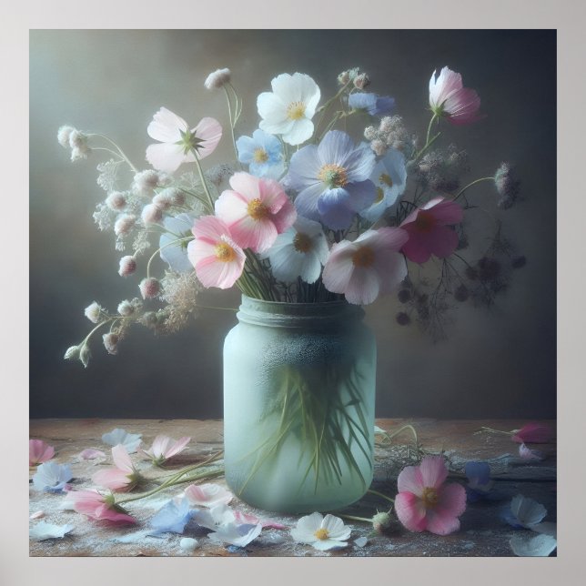 Póster Belleza floreciente una jarra llena de flores (Frente)