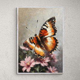Póster Belleza fluctuante: mariposa en pintura de flores