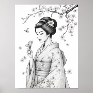 Póster Belleza Japonesa con Mariposas