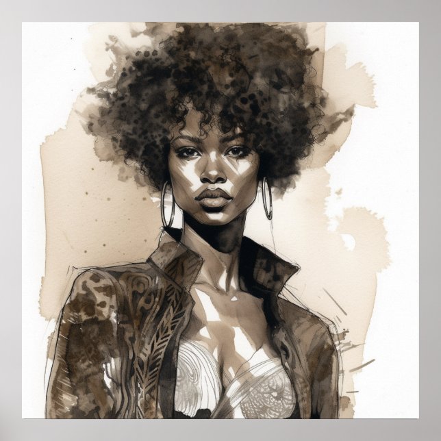 Póster Belleza melanina fuerte y de moda ilustrada (Frente)