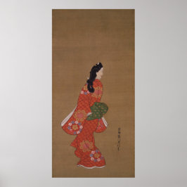 Póster Belleza mirando hacia atrás por Hishikawa Moronobu