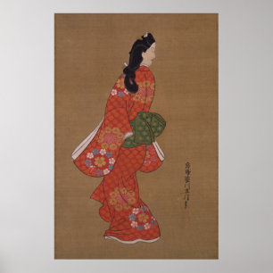 Póster Belleza mirando hacia atrás por Hishikawa Moronobu