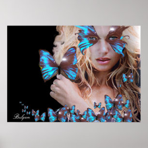 PÓSTER BELLEZA MISTERIOSA CON MARIPOSAS AZULES