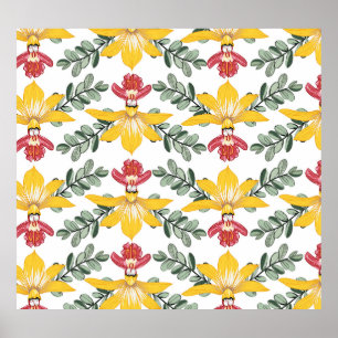 Póster Belleza Orquídea: Elegancia De Patrón Floral.