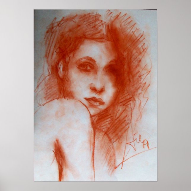 Póster BELLEZA ROMÁNTICA / Retrato femenino en Sepia Brow (Frente)