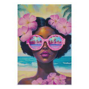 Póster Belleza tropical en tonos rosados