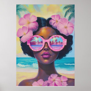 Póster Belleza tropical en tonos rosados