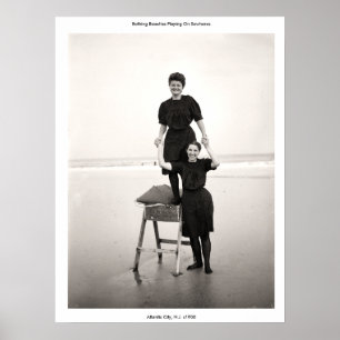 Póster Bellezas de baño de época que juegan a sawhorse