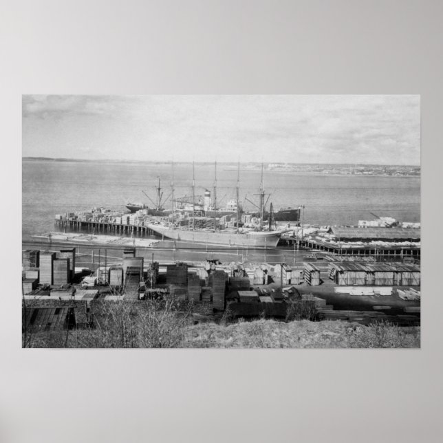 Póster Bellingham, WA Docks View of Lumber Ships (Frente)