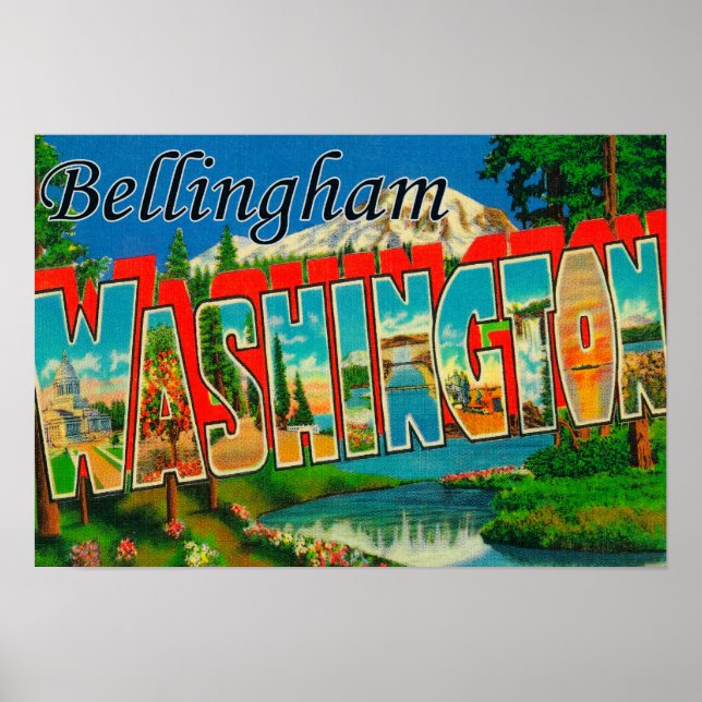 Póster Bellingham, Washington - Escenas de letras grandes (Frente)