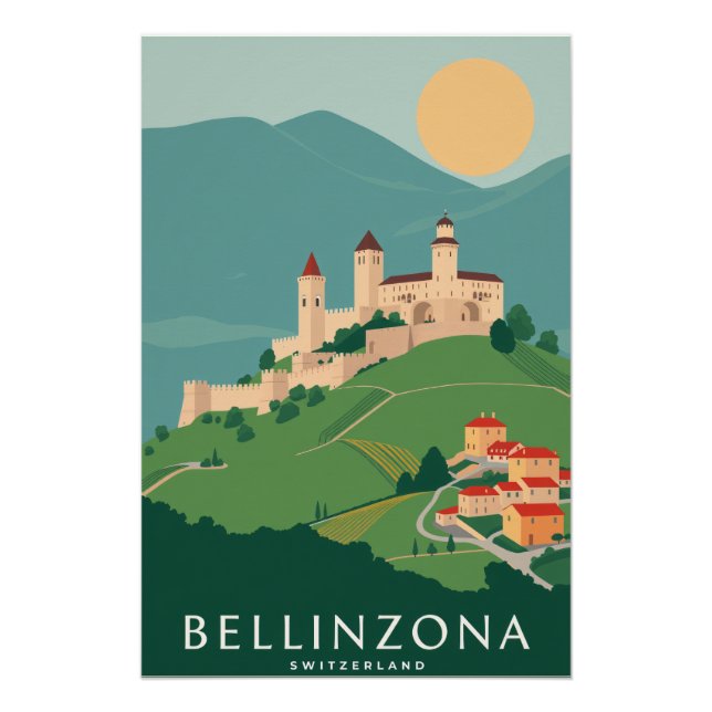 Póster Bellinzona Retro Art Noveau Swiss Travel (Anverso)