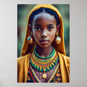 Póster bello chica de etnia centroafricana,